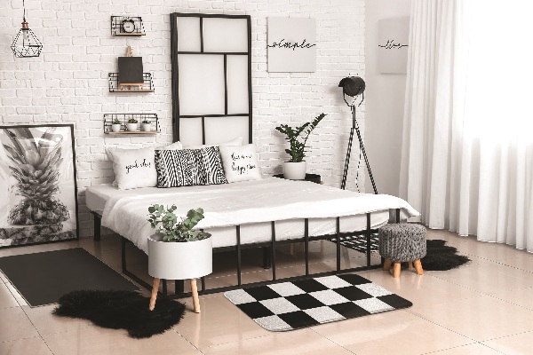 Alfombra salón Motivo a cuadros en blanco y negro