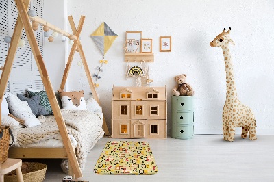 Alfombra infantil Vehículos de construcción de colores sobre fondo amarillo