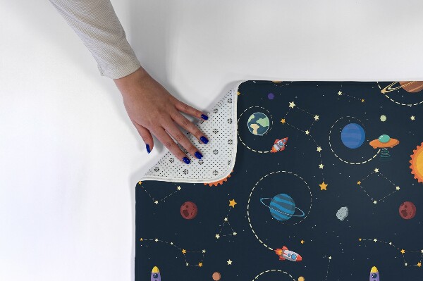 Alfombra infantil Motivo cósmico con planetas y cohetes
