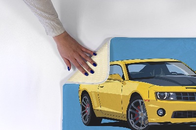 Alfombra infantil Coche deportivo amarillo sobre fondo azul