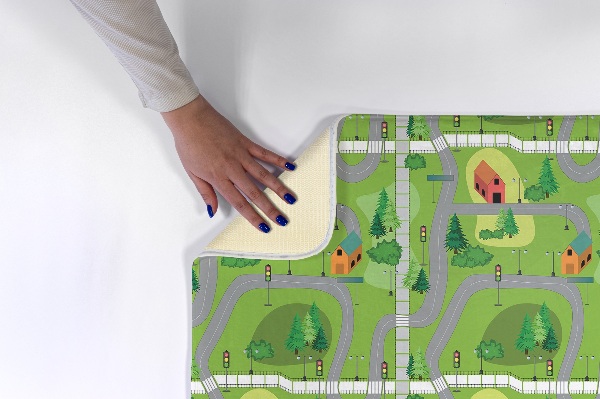Alfombra infantil Calles y casas en un paisaje verde