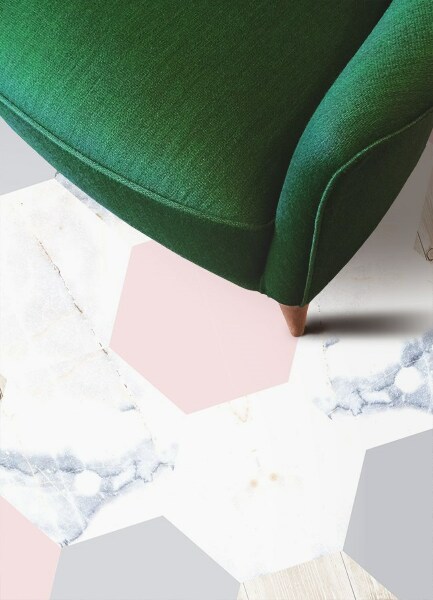 Alfombra vinilo cocina Hexágonos de mármol