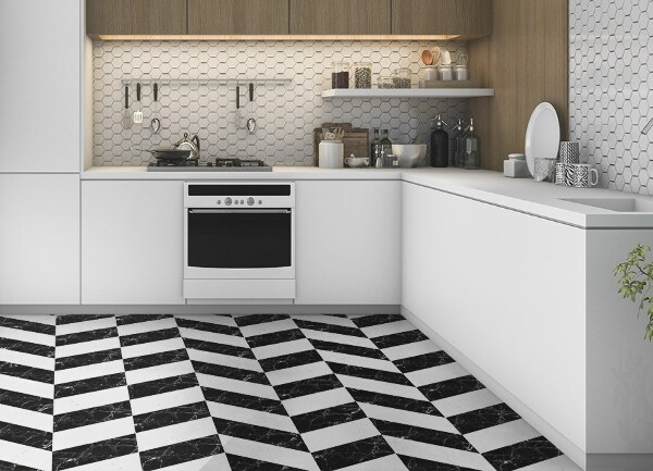 Alfombra vinilo cocina Herringbone de mármol