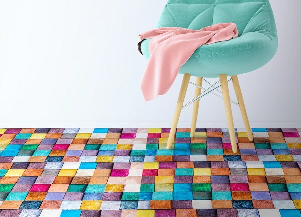 Alfombra vinilo cocina Cubitos de madera