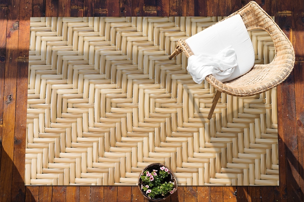 PeeNoke Alfombra de mimbre con textura tradicional de ratán y textura de  acuarela, alfombra de patio al aire libre, alfombra de juego moderna