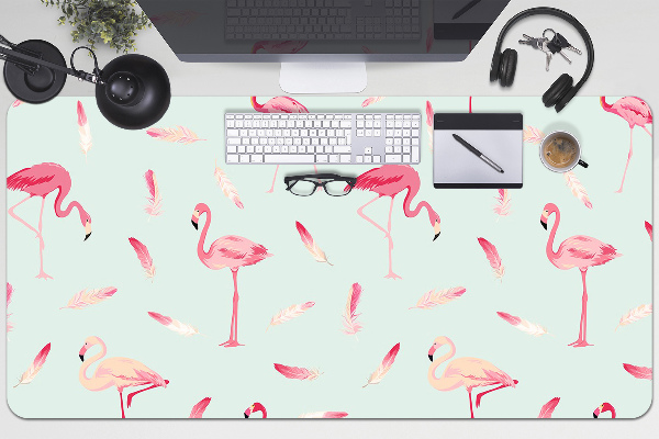 Alfombrilla para escritorio Flamencos y plumas