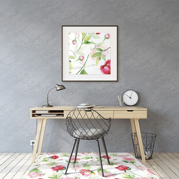 Alfombra silla ordenador Flores rojas