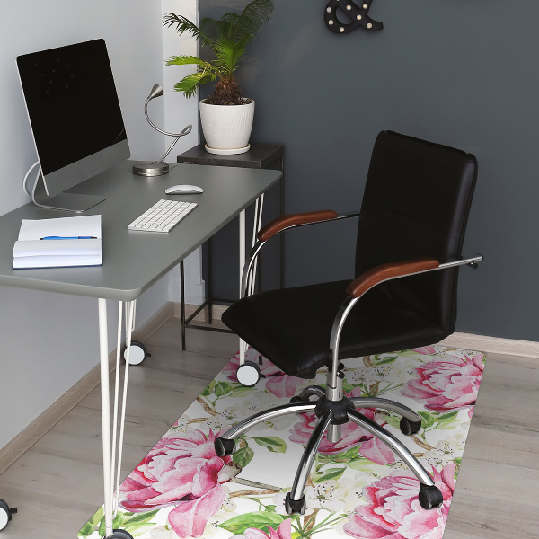 Alfombra silla ordenador Peonies pink