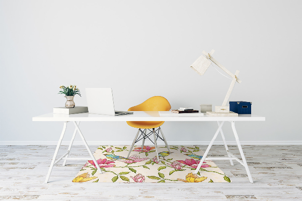 Alfombra para silla de escritorio Flores y pájaros