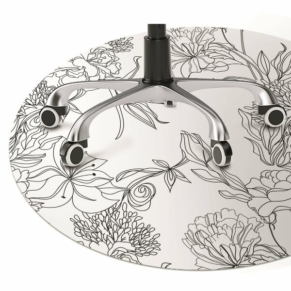 Alfombra silla ordenador Flores en blanco y negro