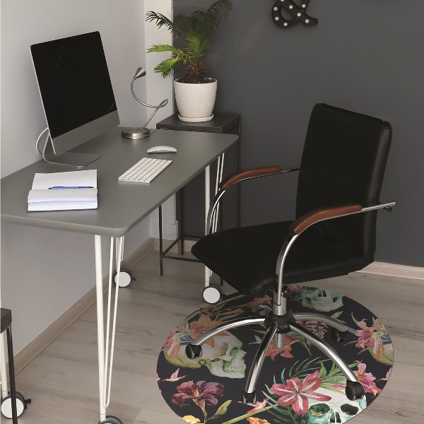 Alfombra para silla de escritorio Cráneos y flores