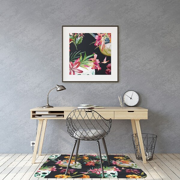 Alfombra para silla de escritorio Cráneos y flores