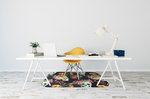 Alfombra para silla de escritorio Cráneos y flores