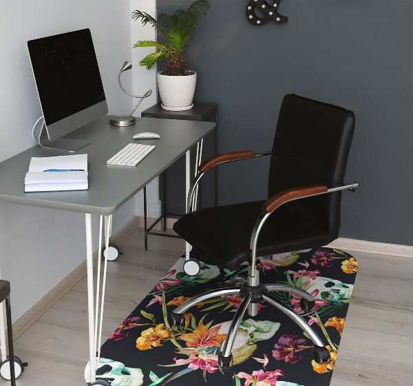 Alfombra para silla de escritorio Cráneos y flores