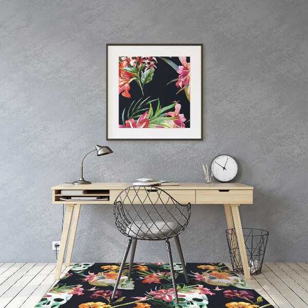 Alfombra para silla de escritorio Cráneos y flores