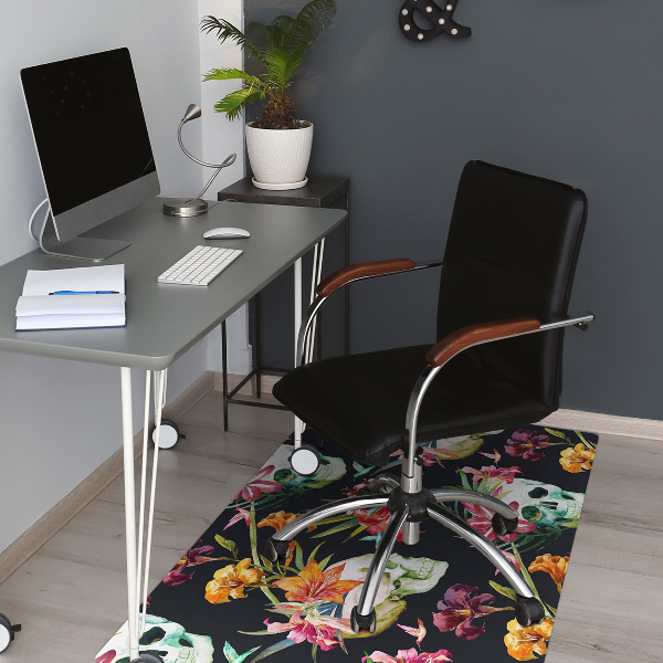 Alfombra para silla de escritorio Cráneos y flores