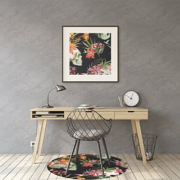 Alfombra para silla de escritorio Cráneos y flores