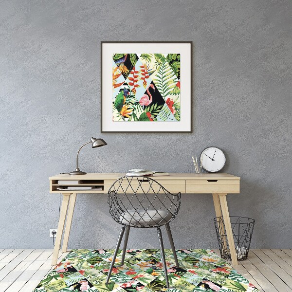Alfombra para silla de escritorio Flores y pájaros