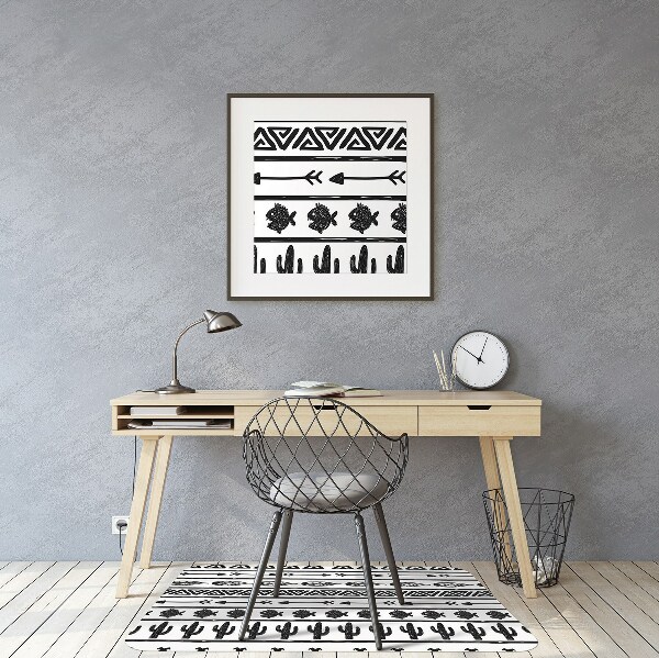 Alfombra silla ordenador Boho en blanco y negro