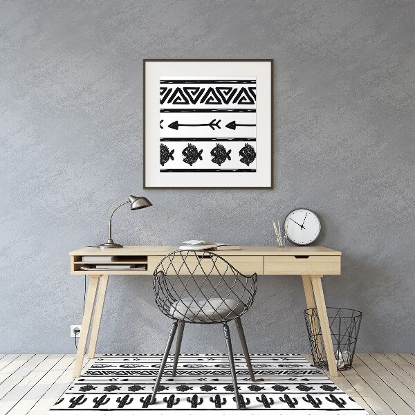 Alfombra silla ordenador Boho en blanco y negro