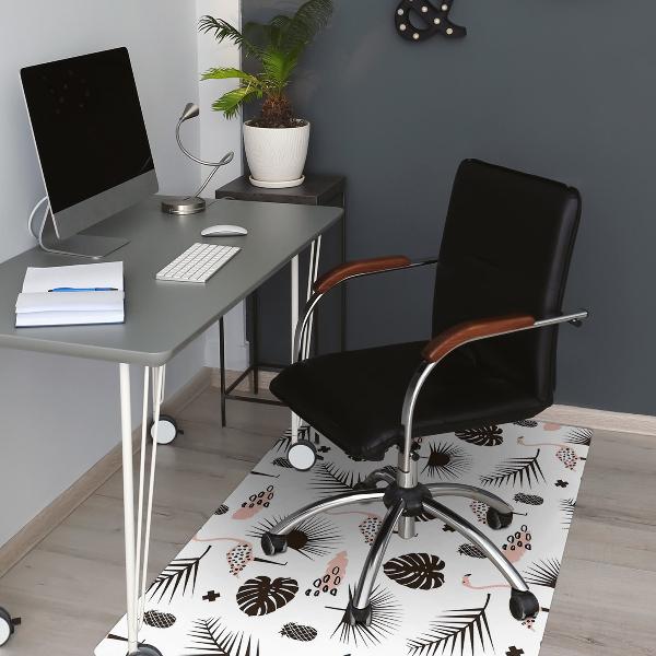 Alfombrilla para silla de escritorio Hojas y flamencos