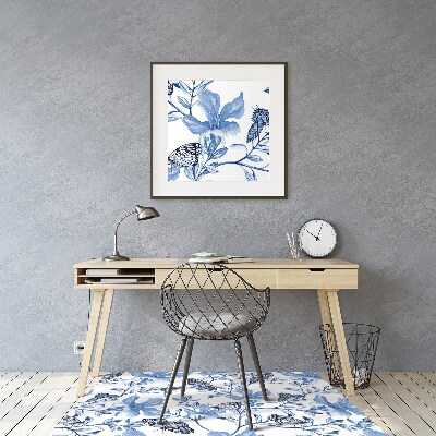 Alfombra para silla de escritorio Flores azules