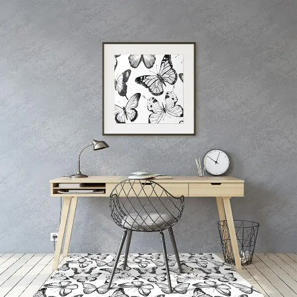 Alfombra silla ordenador Mariposa en blanco y negro