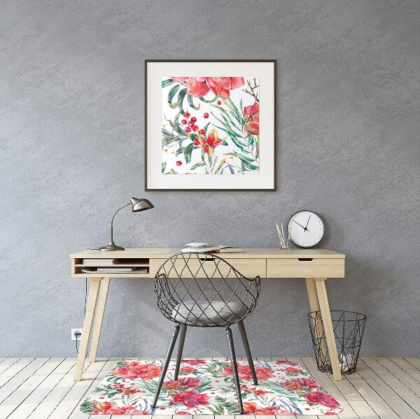 Alfombra silla ordenador Flores rojas
