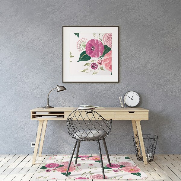 Alfombra para silla de escritorio Flores rosadas