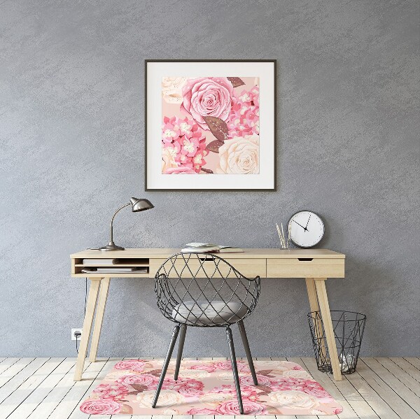 Alfombra silla ordenador Rosas e hortensias
